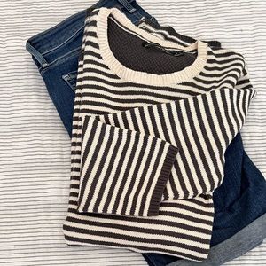 Gudrun Sjoden Cotton Gray Stripe Sweater Size Medium